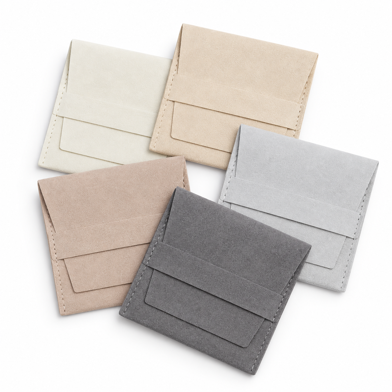 Plain Multicolour Microfiber Jewellery Pouches — Pack of 5