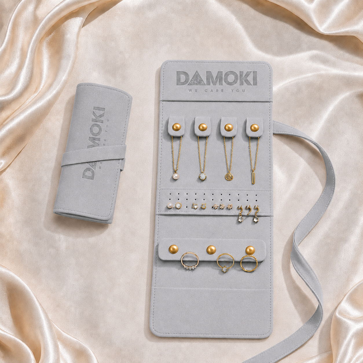 DAMOKI Grey Microfiber Jewellery Roll Bag