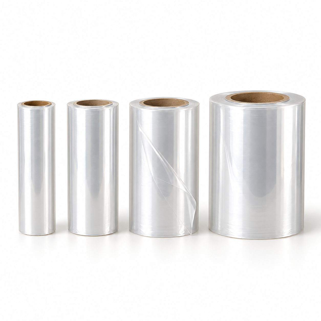 Illustration of four clear PVC shrink film rolls in a KLIEN combo pack